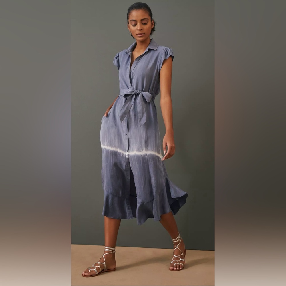 Cloth & Stone Anthropologie Maxi Tunic Buttondown Blue Dip Dyed